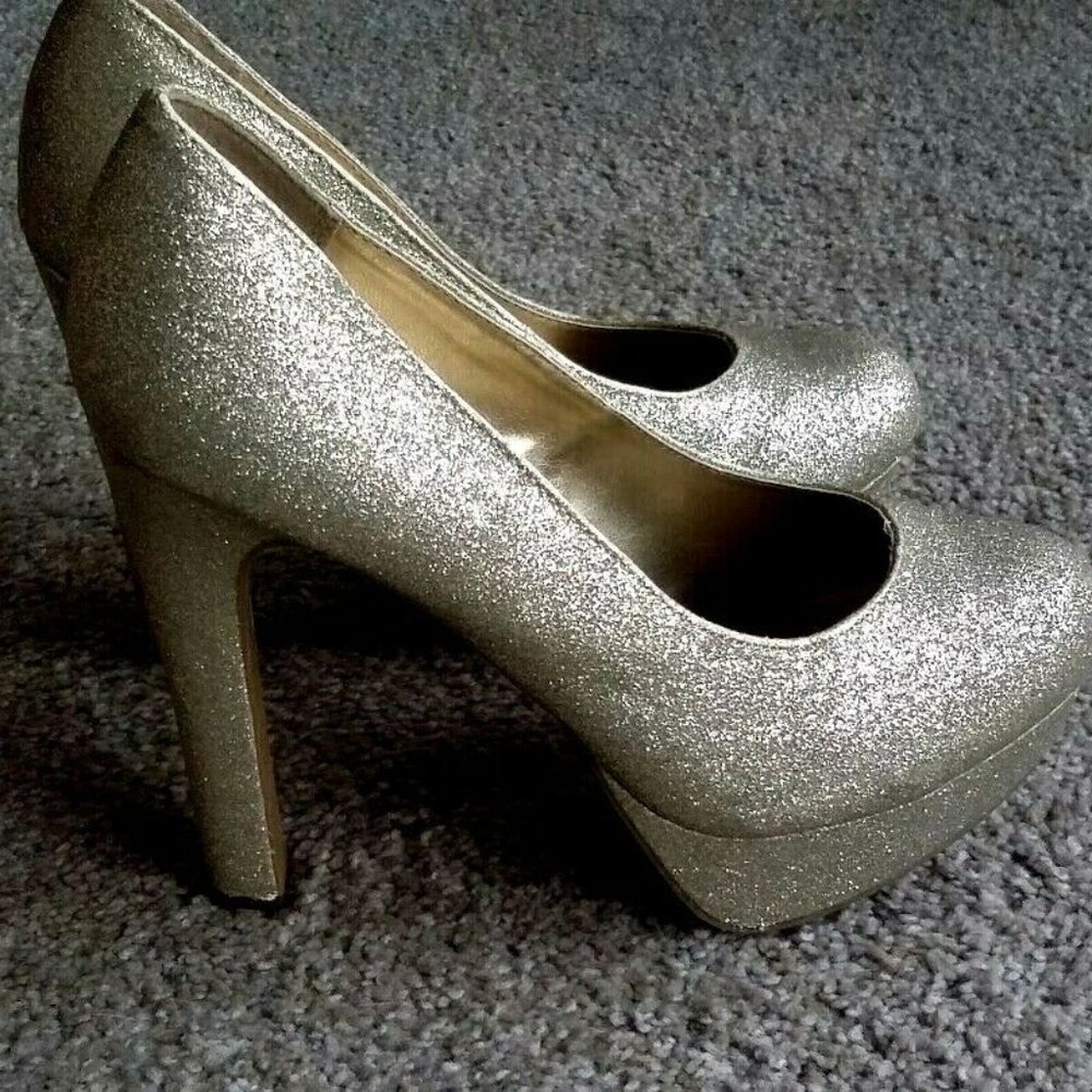 Wassio Gold Sparkle Stiletto Heel Platform Shows
